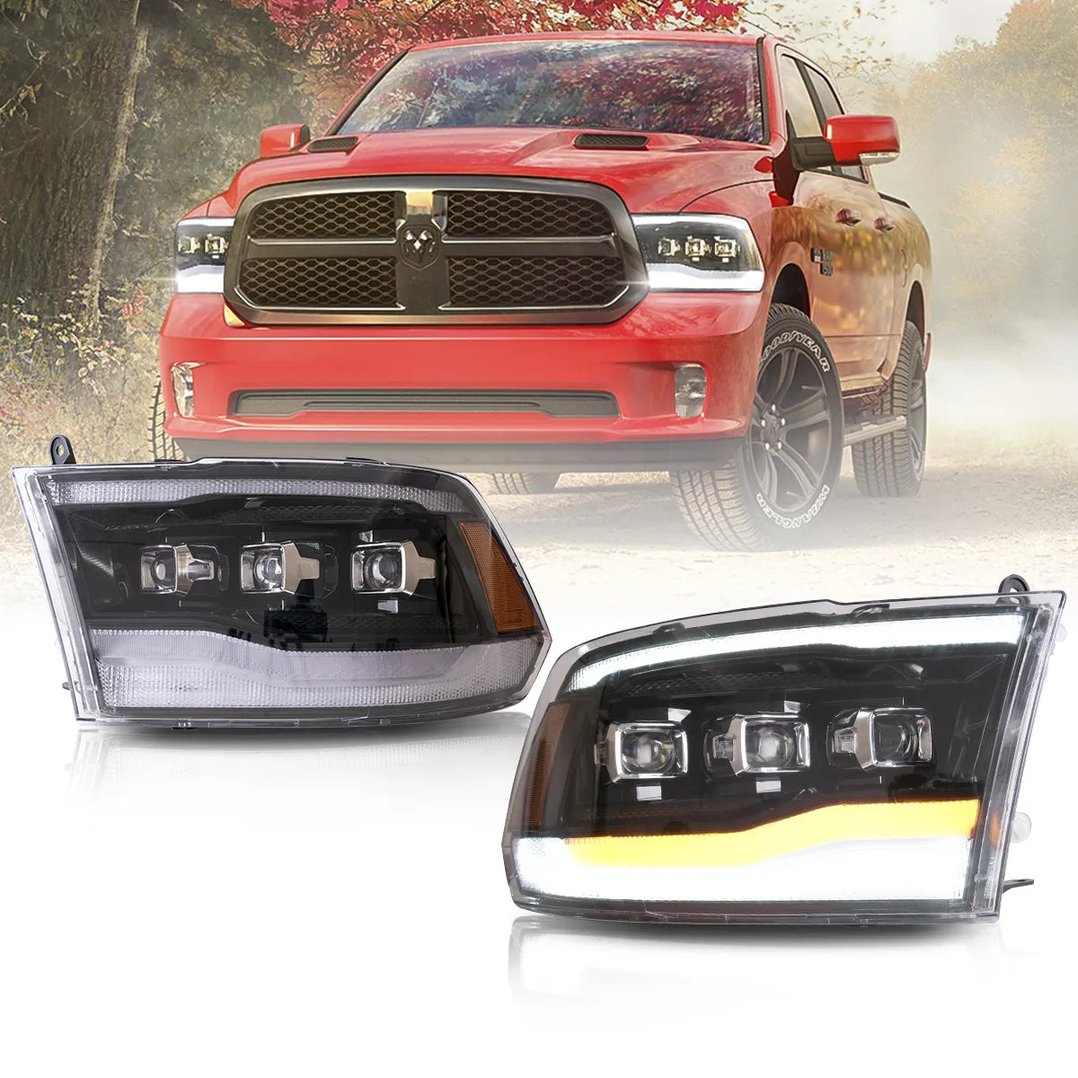 09-18 Dodge Ram 4th Gen 1500 2500 3500 Vland LED Matrix Projector Headlights Czarny