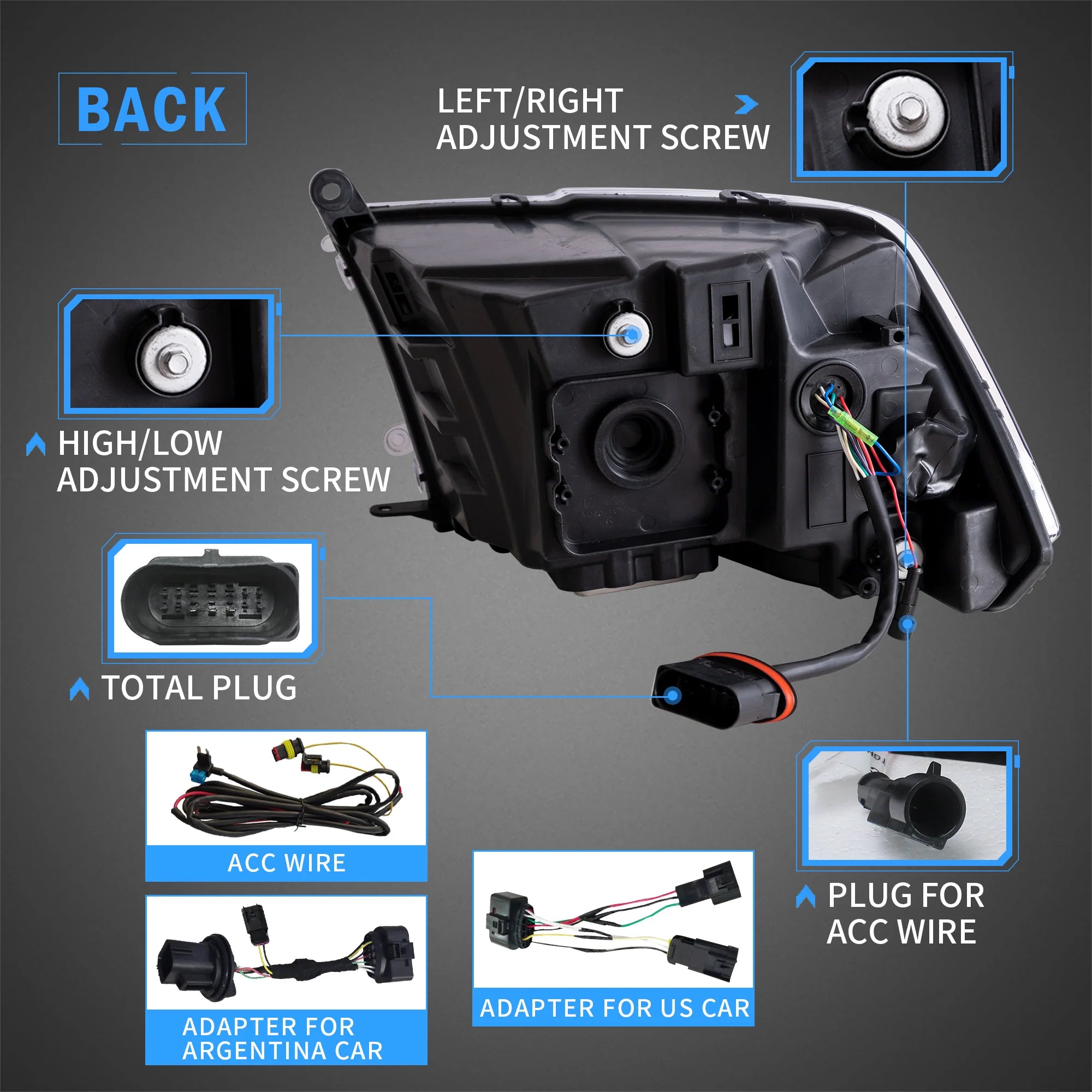 09-18 Dodge Ram 4th Gen 1500 2500 3500 Vland LED Matrix Projector Headlights Czarny - obrazek 5