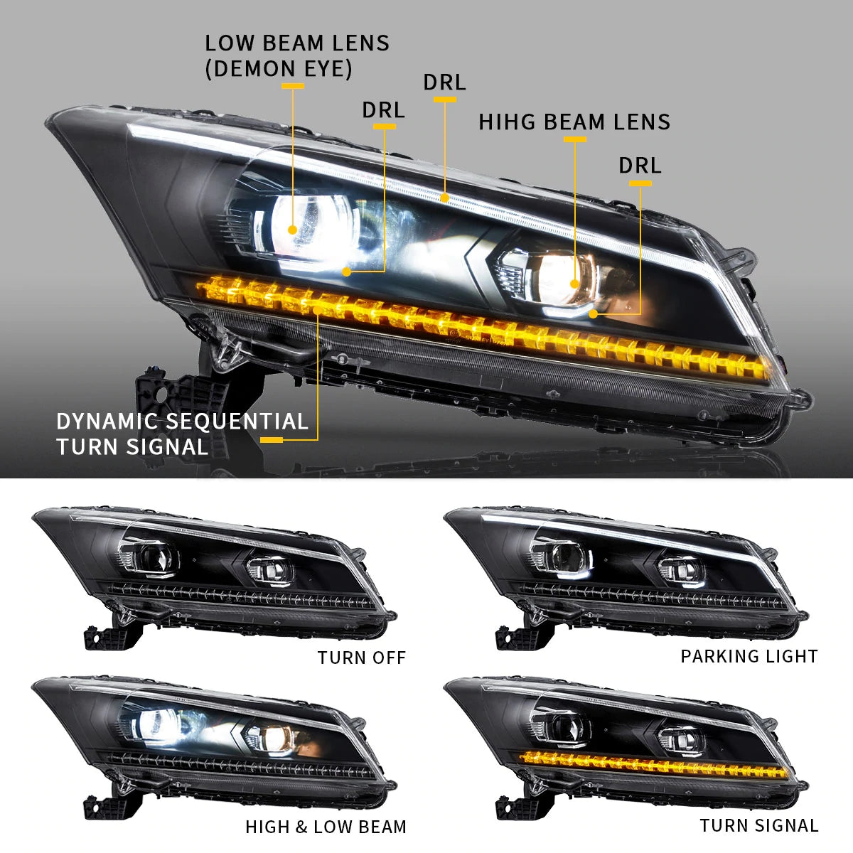 Reflektory Honda Accord Sedan (2008–2012) LED/HID - obrazek 3