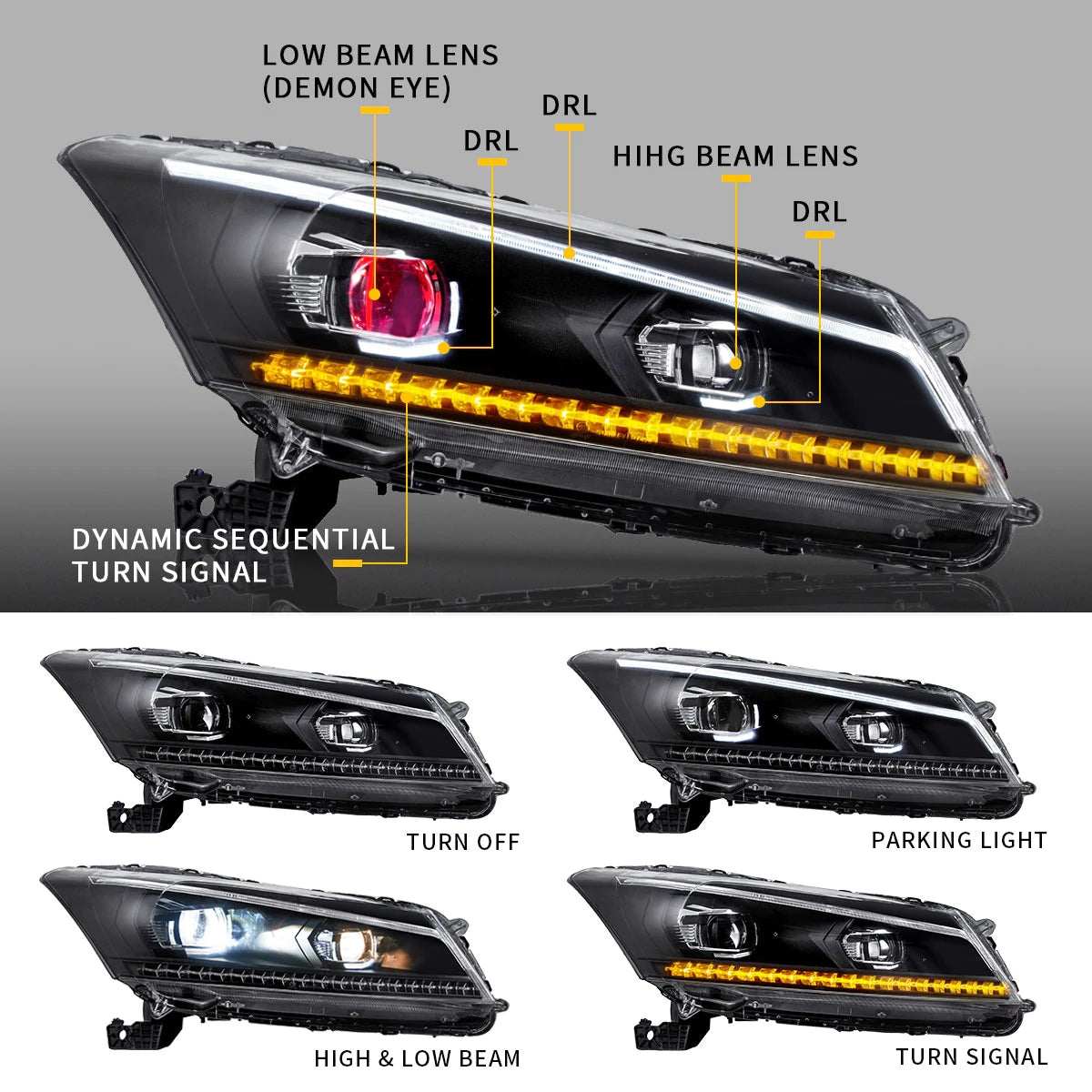Reflektory Honda Accord Sedan (2008–2012) LED/HID - obrazek 4