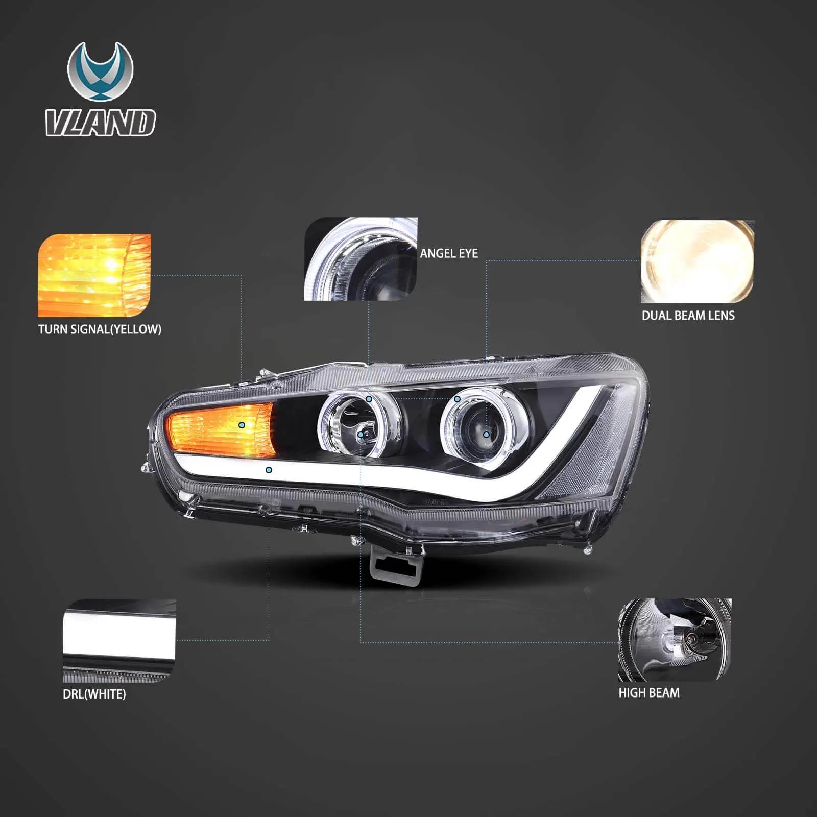Reflektory Mitsubishi Lancer IX 9 / Evo 10 X (2008–2017) DRL - obrazek 2