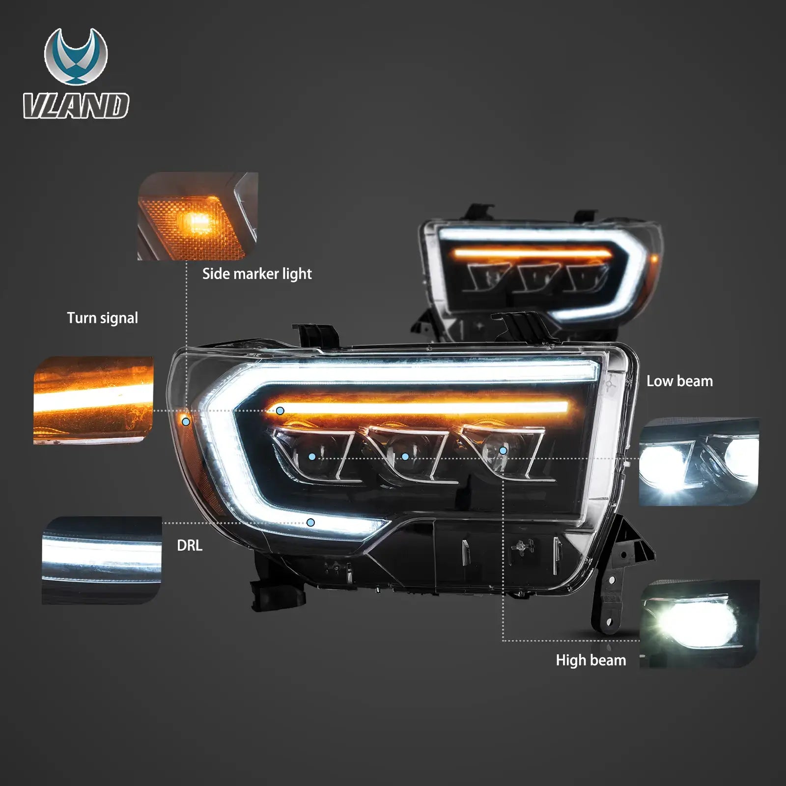 Reflektory Toyota Tundra (2007–2013) / Sequoia (2008–2021) Full LED Matrix - obrazek 3