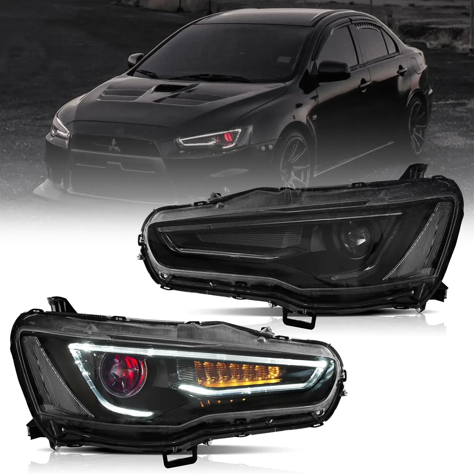 Reflektory Mitsubishi Lancer IX 9 / Evo 10 X 08-17 reflektory projekcyjne Classic/RedDemon