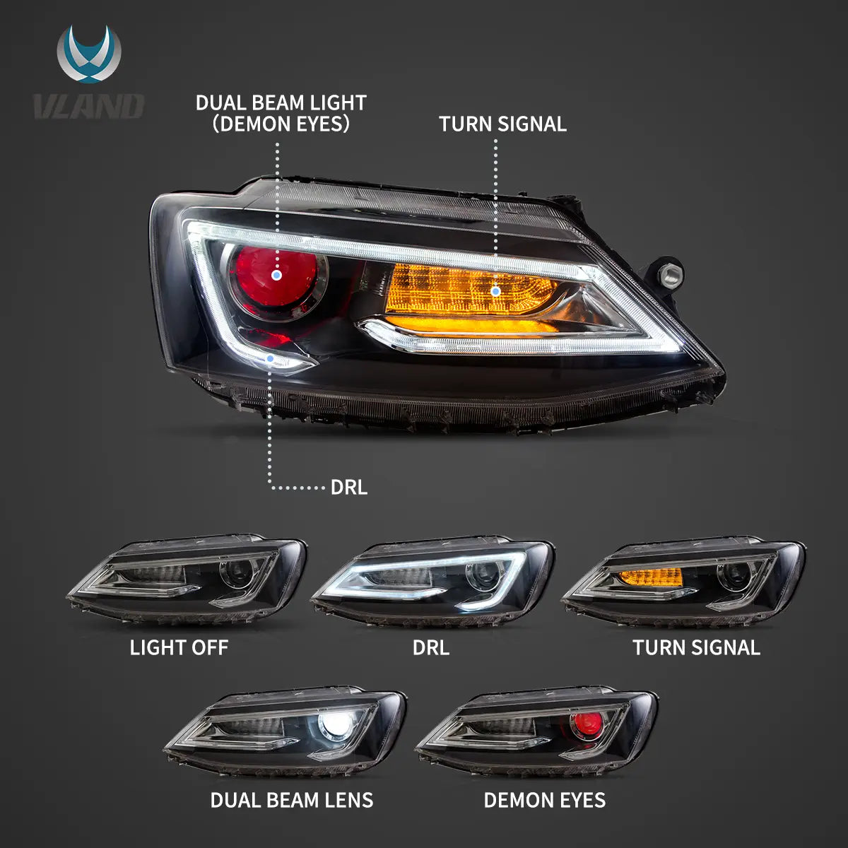 Reflektory VW Jetta MK6 10-18 ( wariant Demon Eye) - obrazek 4