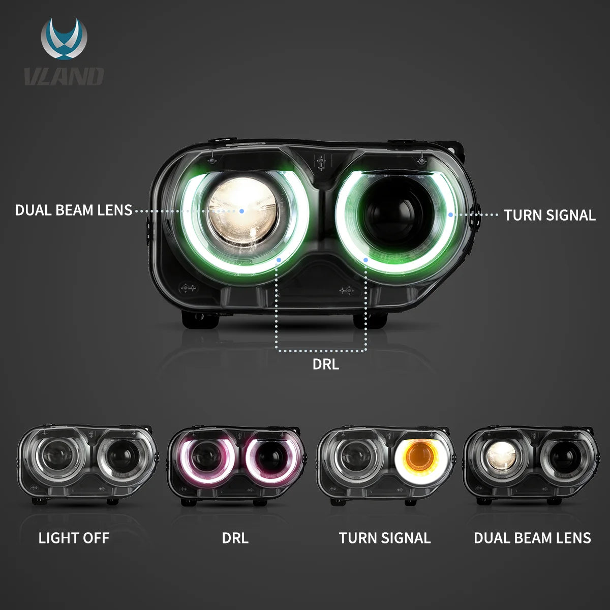 Reflektory Dodge Challenger (2015–2024) RGB DRL LED - obrazek 4