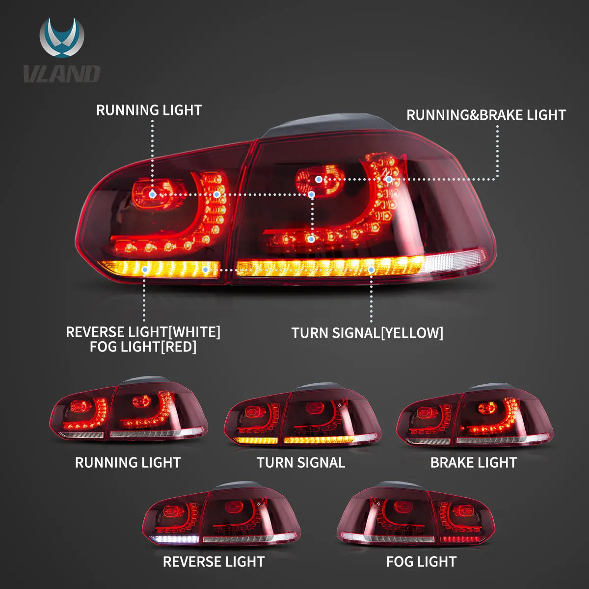 Lampy tylne Volkswagen Golf Mk6 08-12 LED z pomarańczowym sekwencyjnym kierunkowskazem - obrazek 3