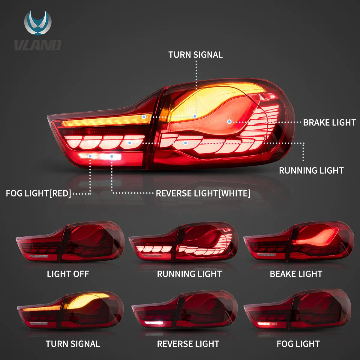 Lampy tylne BMW Seria 4 F32 F33 F36 / M4 F82 F83 14-20 LED styl Dragon Scales GTS - obrazek 3