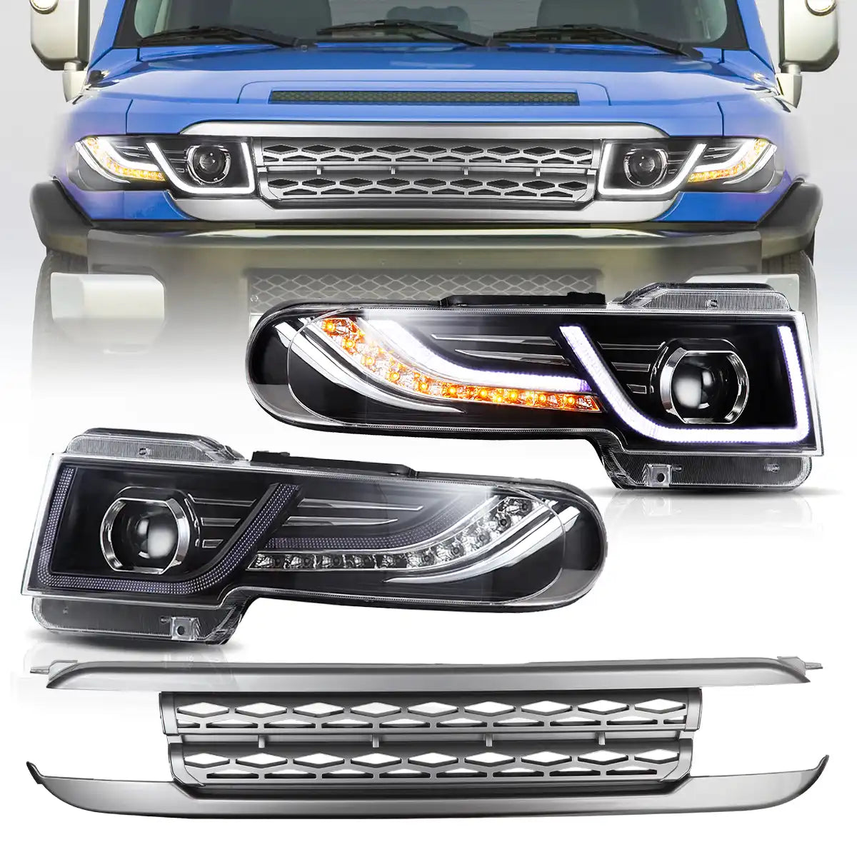 Reflektory Toyota FJ Cruiser XJ10 (2006-2022) + osłona chłodnicy (grill)